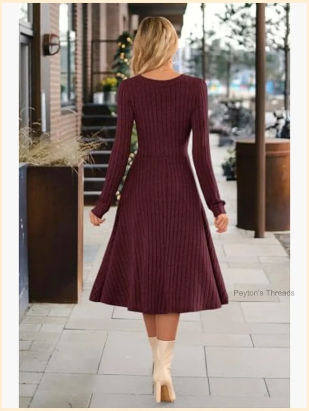 Long Sleeve Ribbed Knit Midi Dress with Pockets - Picture 4 of 7
